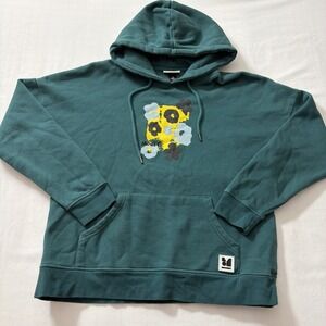 Monet Skateboards Hoodie Pullover Blurred Flowers Teal Green Mens Medium gym fit